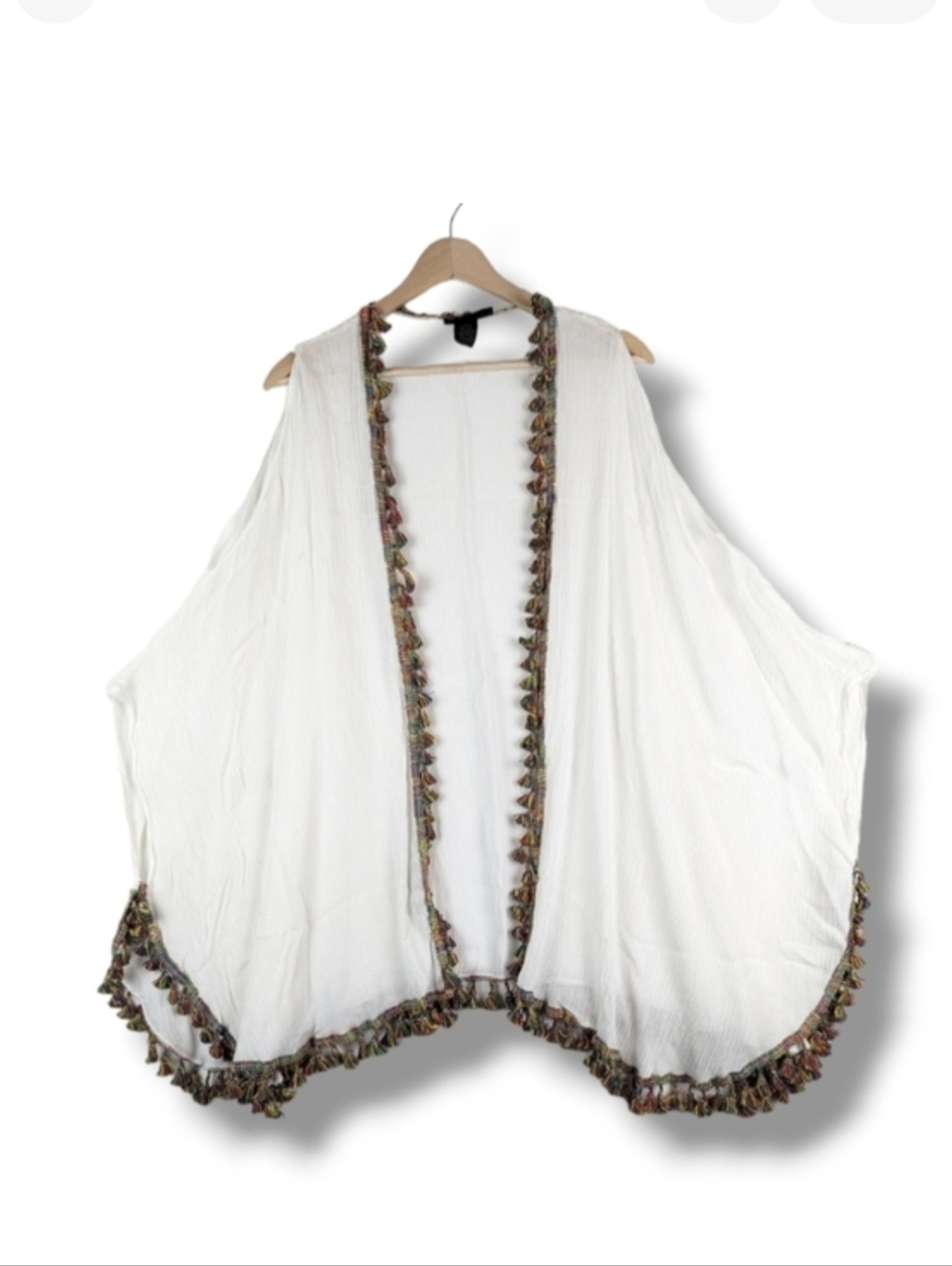 Steve Madden Fringe‎ Tassel Trim Kimono One Size Cream off-White Multi-color